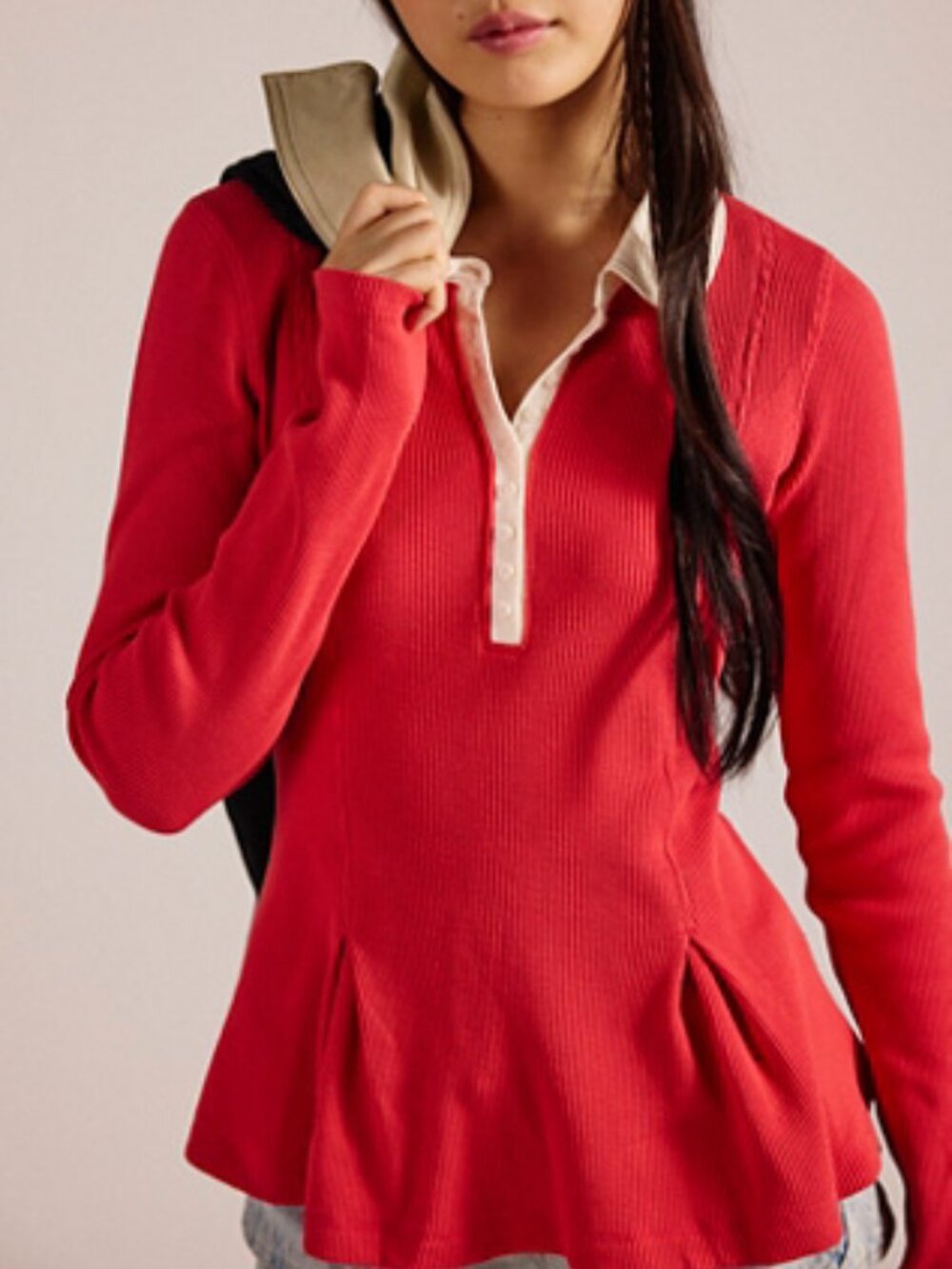 Free People Gracie Long Sleeve Top Aurora Red Extra Small